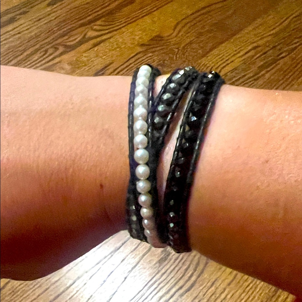 Chan Luu wrap bracelet a black, white and bronze